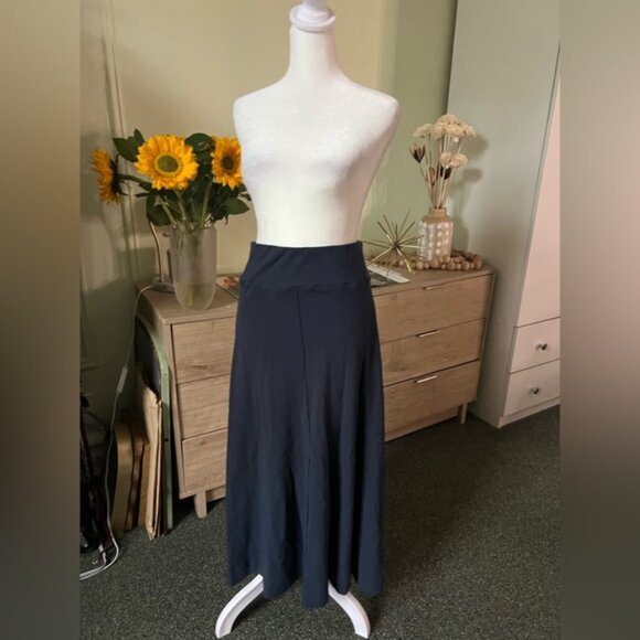 Navy Blue Ribbed 94% Cotton A-Line High-Waist Maxi Stretch Casual Modest Skirt S - Picture 9 of 16